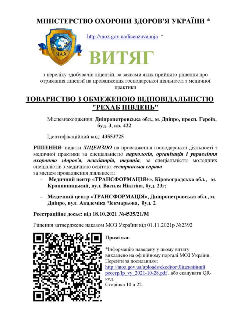 Сертифікат клініки